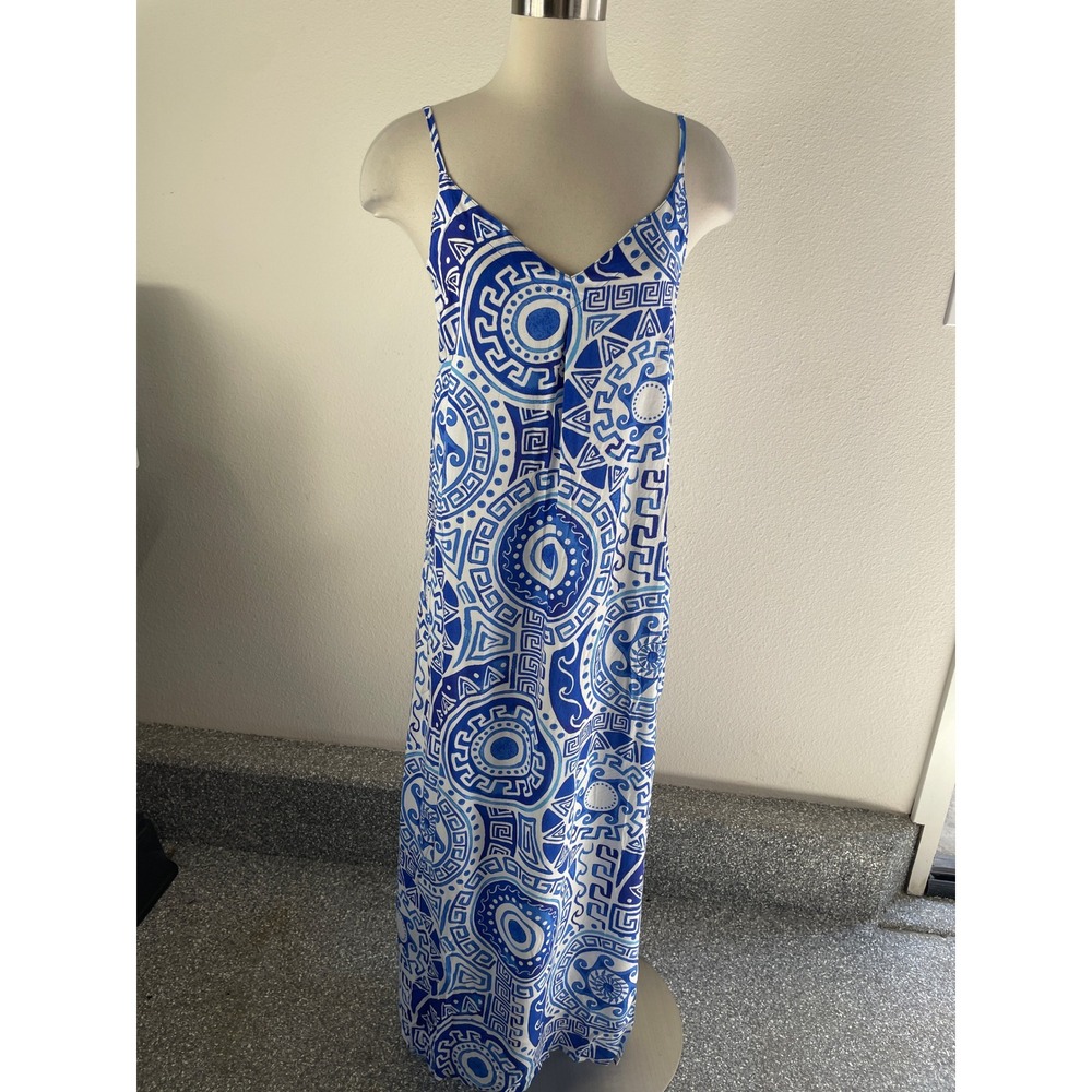 Kenny Flowers Womens Small Geometric Organic Rayon Maxi‎ Dress Tropical Vacation